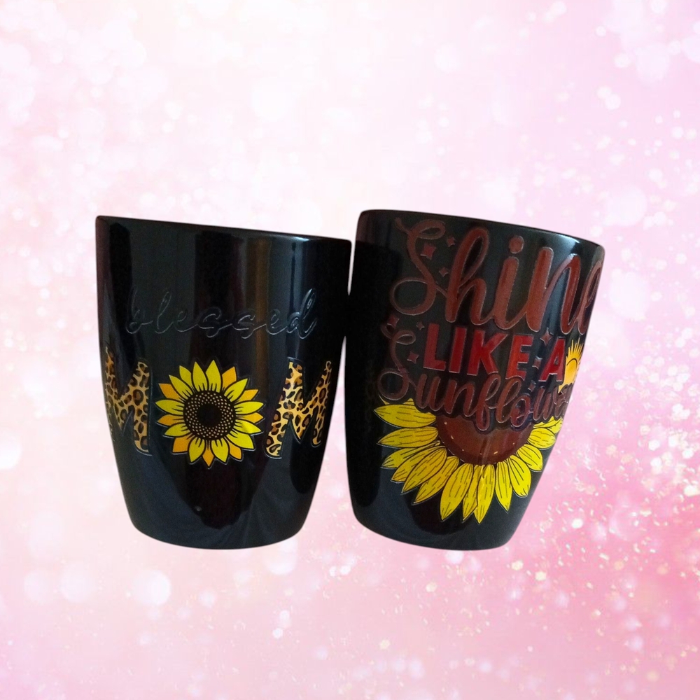 Sunflower Shine Black Ceramic Mugs
